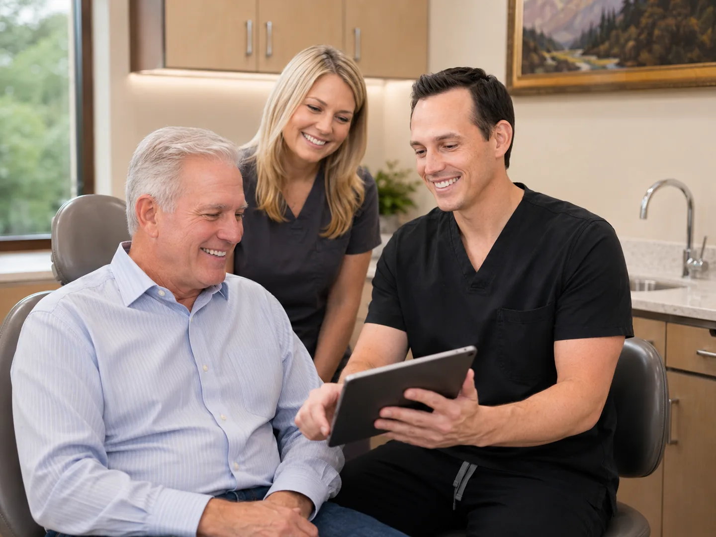 Dr. Kellen McWhorter reviewing a digital treatment plan with a patient at Christensen Prosthodontics in Orem, Utah